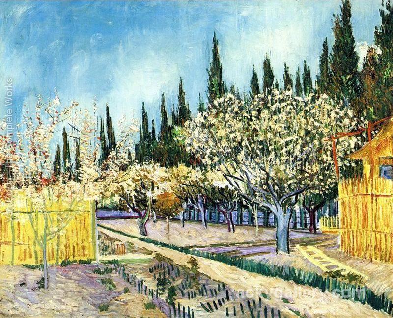 Orchard Surrounded by Cypresses, Van Gogh painting